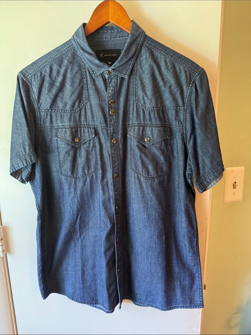 INC International Concepts Men's Short-Sleeve Denim Button-Down Shirt - Blue
